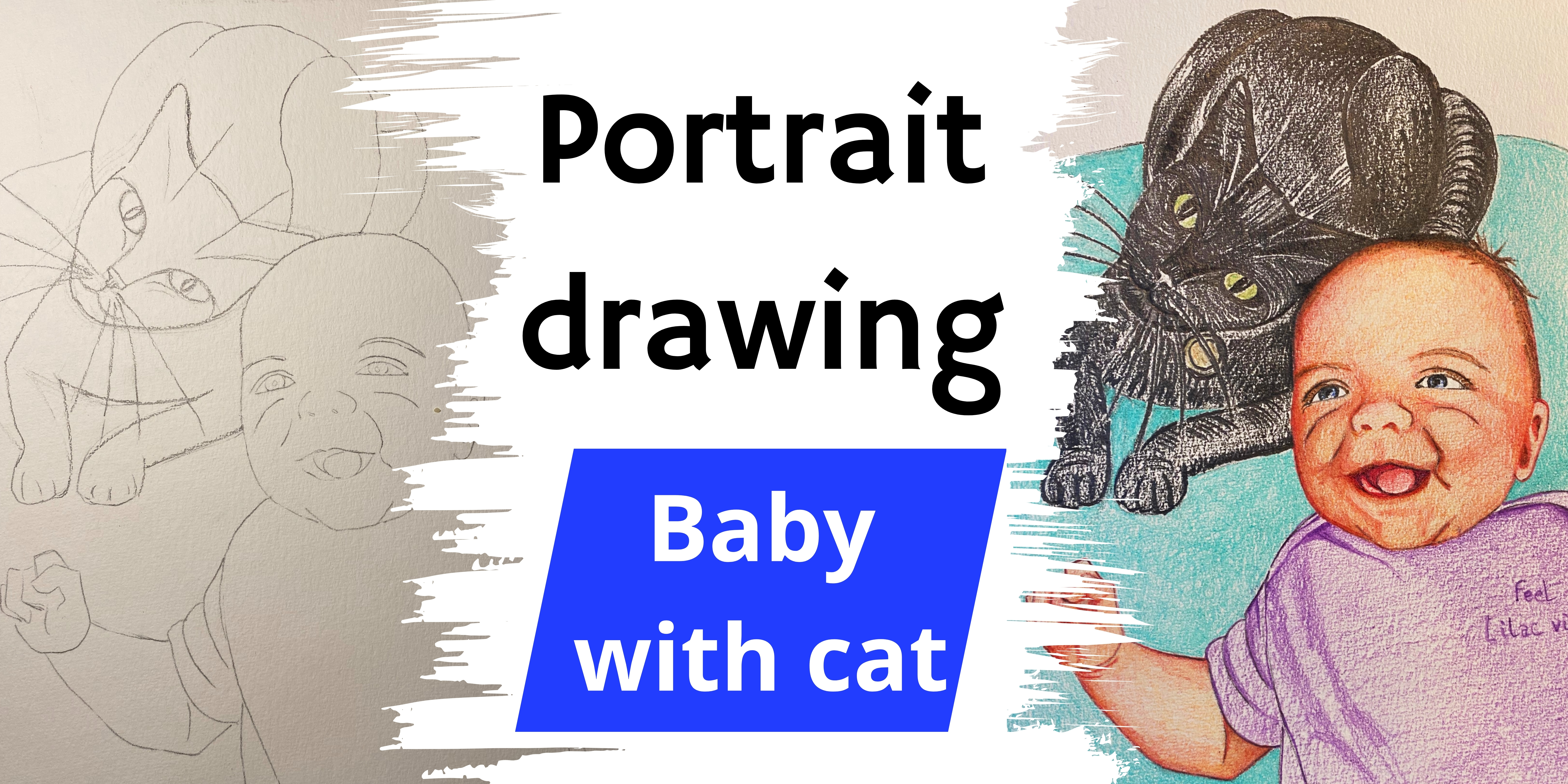 Portret tekenen – Baby met kat