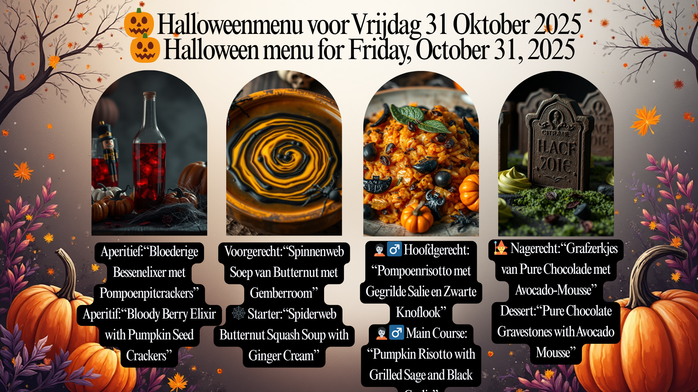 🎃 Halloweenmenu voor Vrijdag 31 Oktober 2025 ||🎃 Halloween menu for Friday, October 31, 2025