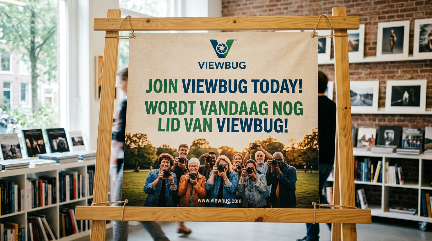 ViewBug poster reading “JOIN VIEWBUG TODAY! WORDT VANDAAG NOG LID VAN VIEWBUG!” and “www.viewbug.com,” with photographers pictured below